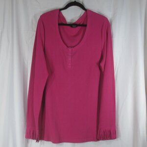 Torrid Top Pink Henley Four Snap Scoop Neck Fringe Cuff Waffle Knit Plus Size 3X